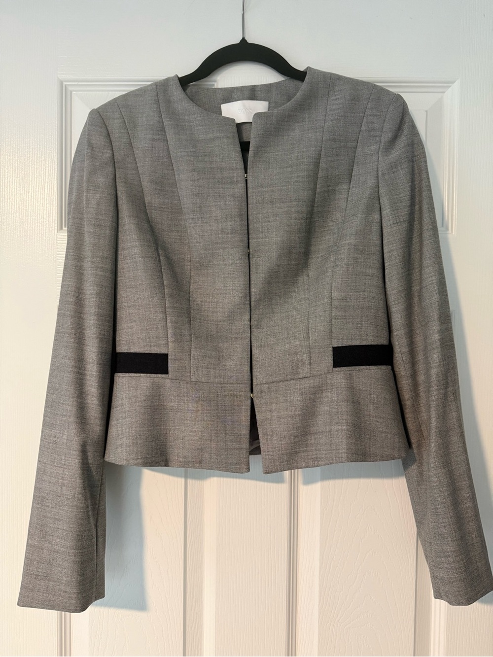 HUGO BOSS Gray Tailored Peplum Blazer Jacket Black Trim Size US 4